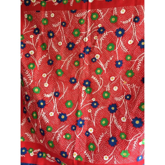 Vintage Floral Scarf Red Blue Green White Mini Flowers Accessories - Picture 4 of 4